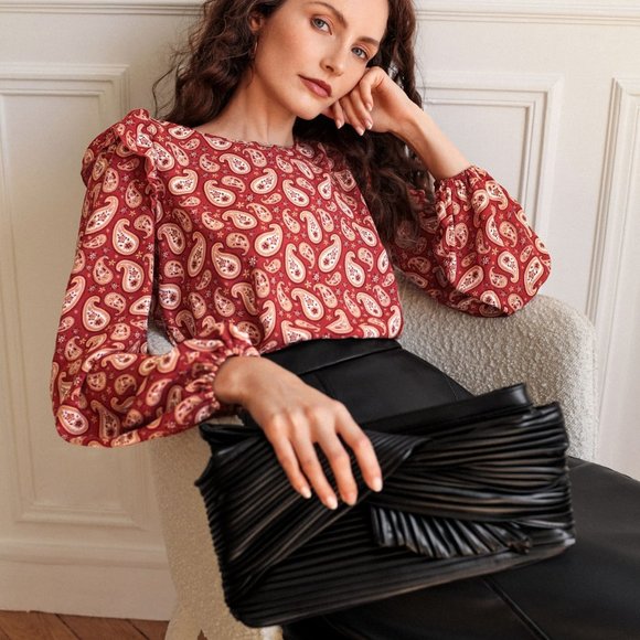 New Frenchy Paisley Print Ruffle Trim Blouse Red - Picture 1 of 7
